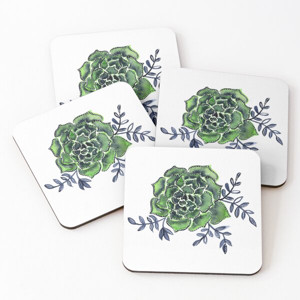 Item preview, Watercolor  houseleek - indigo and green designed and sold by wackapacka.