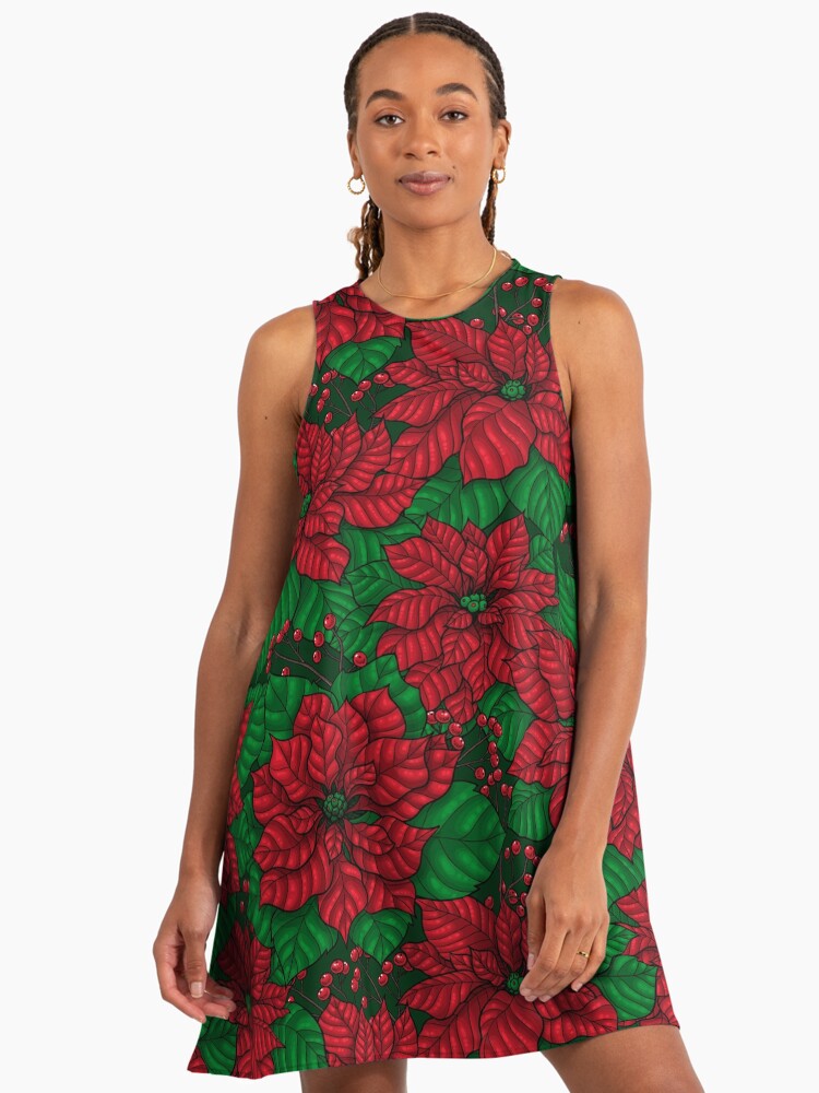 white christmas dresses Watercolor Christmas Poinsettia Print Sleeveless Bodycon Dress