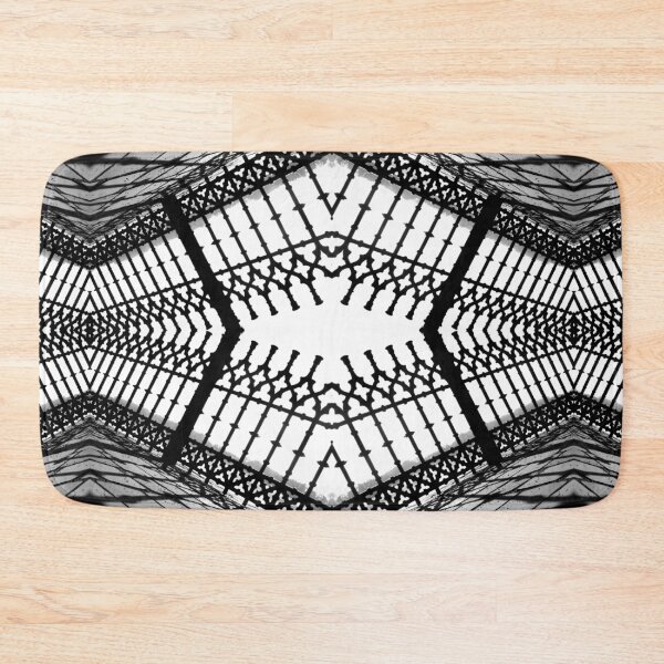 Item preview, Abstract mirrored photography collage of iron fence and shadows in black and white designed and sold by CiniArt.