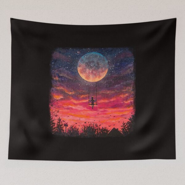 Item preview, Girl riding on big moon planet fantasy art. designed and sold by rybakowvalery.