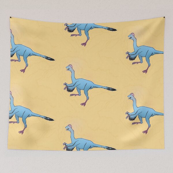 Item preview, Dinosaurs! Silly blue and pink oviraptor on yellow background designed and sold by tostoini.