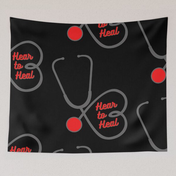 Aperçu de l'œuvre Hear to Heal - Coeur Stéthoscope Cerise / Fer créée et vendue par miTeless seDign.