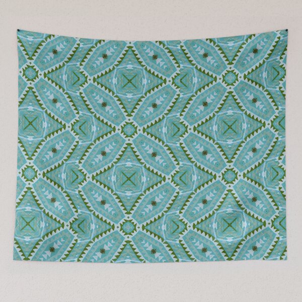 Item preview, Kilim Rug design Print of Oriental Persian pattern, Runner Blue Green designed and sold by ZenArt-Fern.