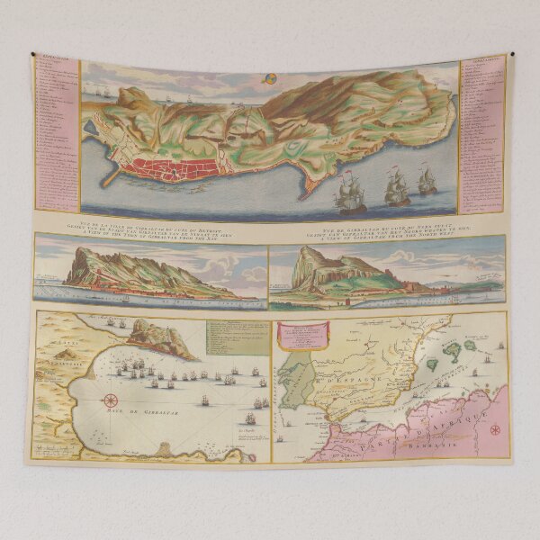 Item preview, Antique Map and View of Gibraltar (1727) designed and sold by Vintage-TM.