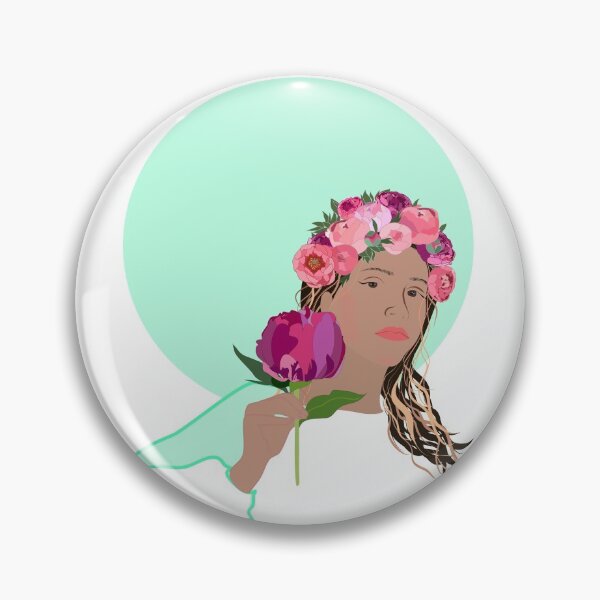 Item preview, Girl in flower crown with a peony on mint designed and sold by orangerinka.