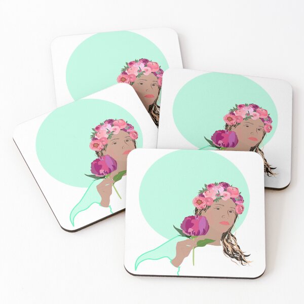 Item preview, Girl in flower crown with a peony on mint designed and sold by orangerinka.