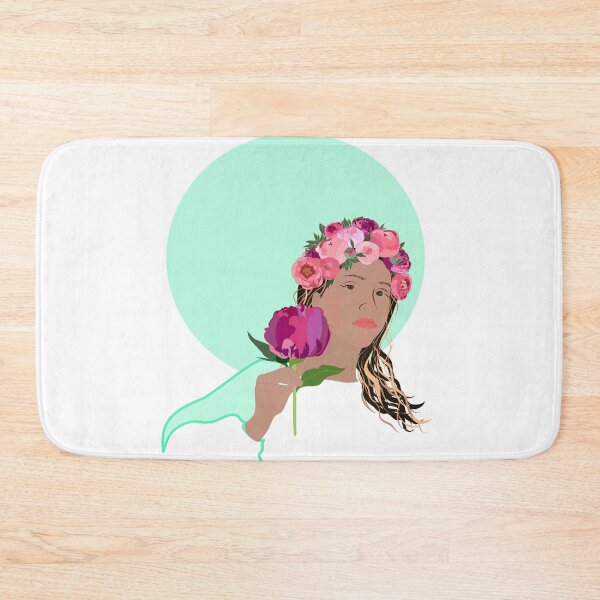 Item preview, Girl in flower crown with a peony on mint designed and sold by orangerinka.