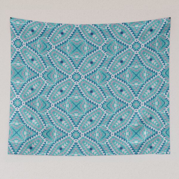 Item preview, Kilim Rug design Print of Oriental Persian pattern, Runner Turqoise designed and sold by ZenArt-Fern.