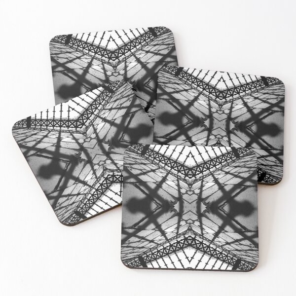 Item preview, Abstract mirrored photography collage of iron fence and shadows in black and white designed and sold by CiniArt.