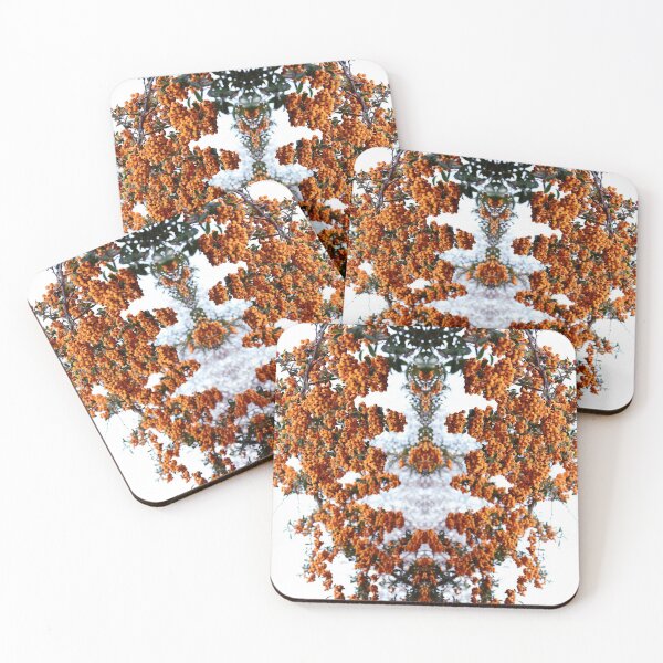 Item preview, Abstract mirrored photo collage of vibrant orange berry tree and the sky designed and sold by CiniArt.