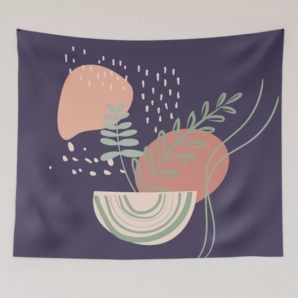 Item preview, Abstract shapes dots lines and plants digital design illustration 75 designed and sold by MyBlackDreams.