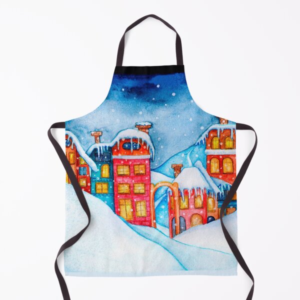 Item preview, Watercolor illustration of a winter city at night. designed and sold by JuStud.