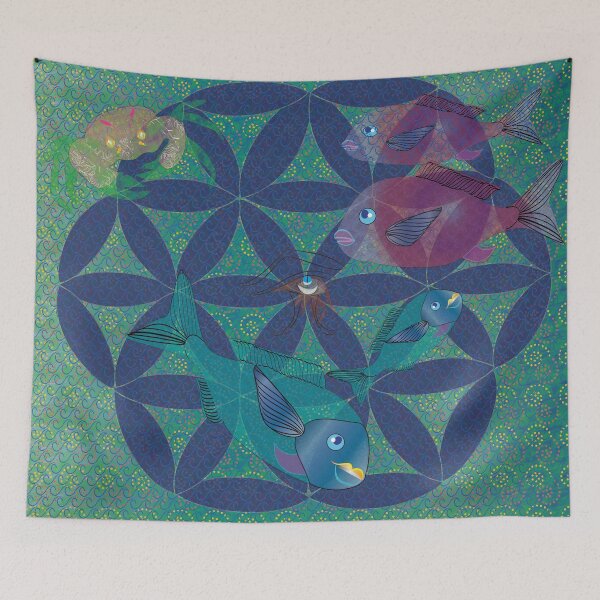 Item preview, Ocean life in the circle of the flower of life designed and sold by shimaart.