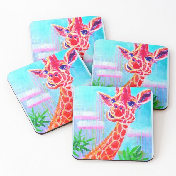 Item preview, Giraffe on blue background, zoo gang animal art designed and sold by orangerinka.