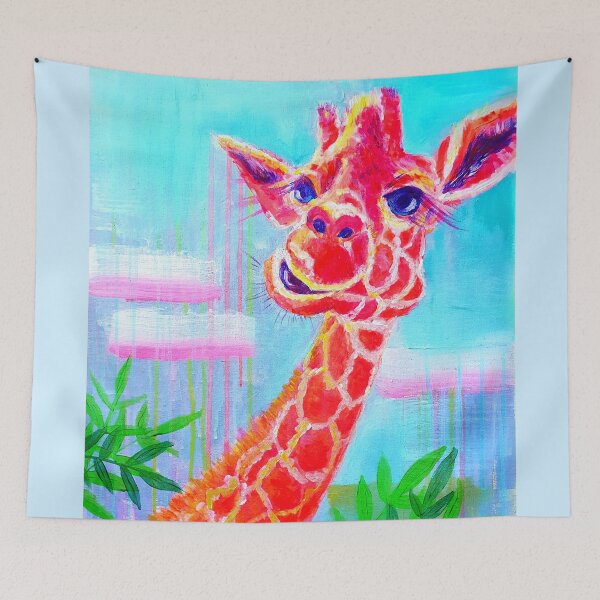 Item preview, Giraffe on blue background, zoo gang animal art designed and sold by orangerinka.