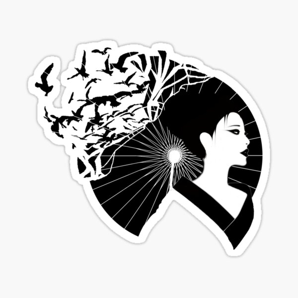 Item preview, Japanese geisha on a black crows background designed and sold by MisoraA.