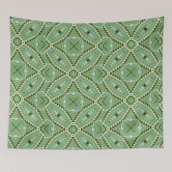 Item preview, Kilim Rug design Print of Oriental Persian pattern, Runner Green, grey designed and sold by ZenArt-Fern.