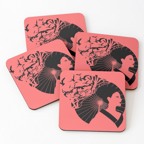 Item preview, Japanese geisha on a black crows background designed and sold by MisoraA.