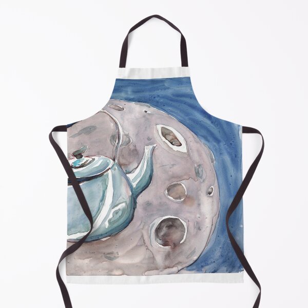Item preview, Watercolor hand drawn illustration of metal teapot and moon art designed and sold by FuzzyLogicKate.