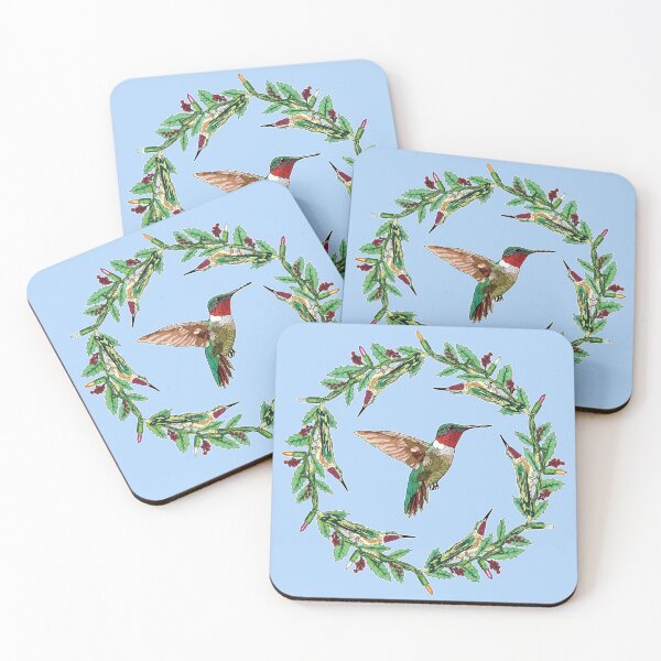 Item preview, Ruby throated Hummingbird Christmas Wreath for Clothing Home Stickers etc designed and sold by HummingbirdPics.