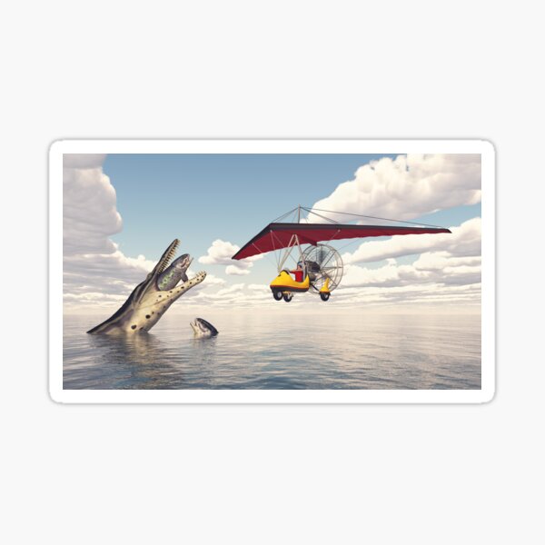 Ultraleichtflugzeug über dem Meer mit Seemonstern Sticker