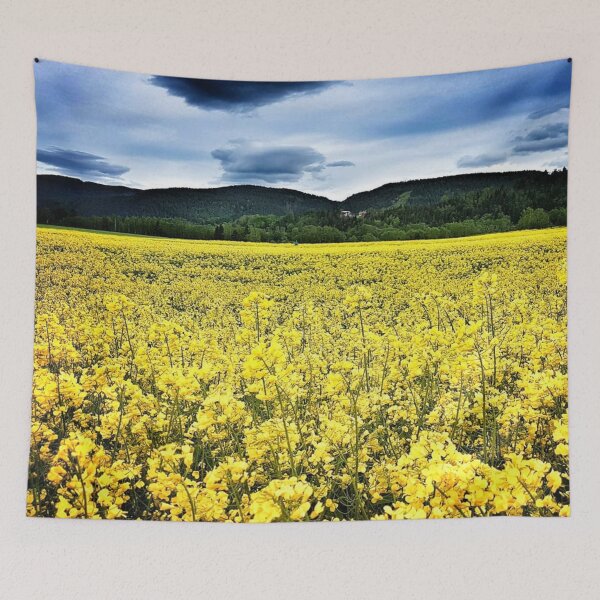 Item preview, Fields of gold yellow Rapeseed flowers mountain background designed and sold by Digibee.