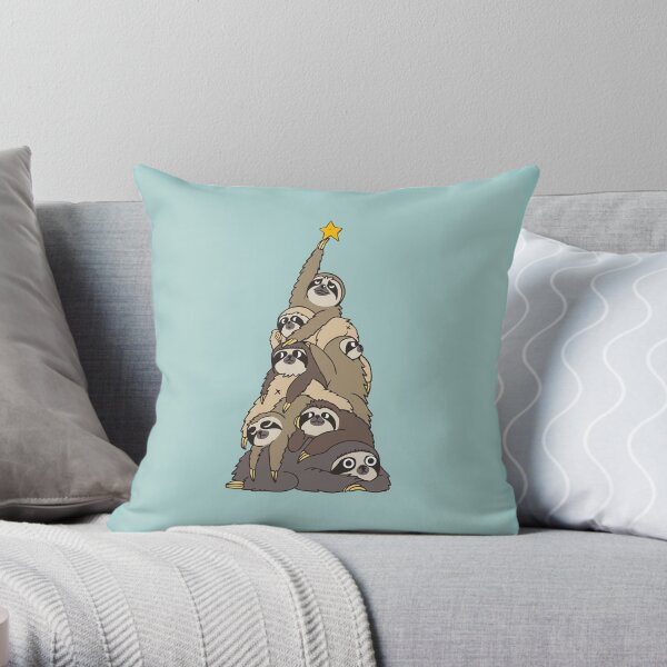 Christmas Tree Sloths Throw Pillow