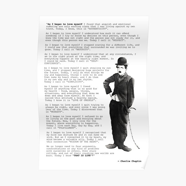 Citation de Charlie Chaplin; Comme j'ai commencé à m'aimer Poster
