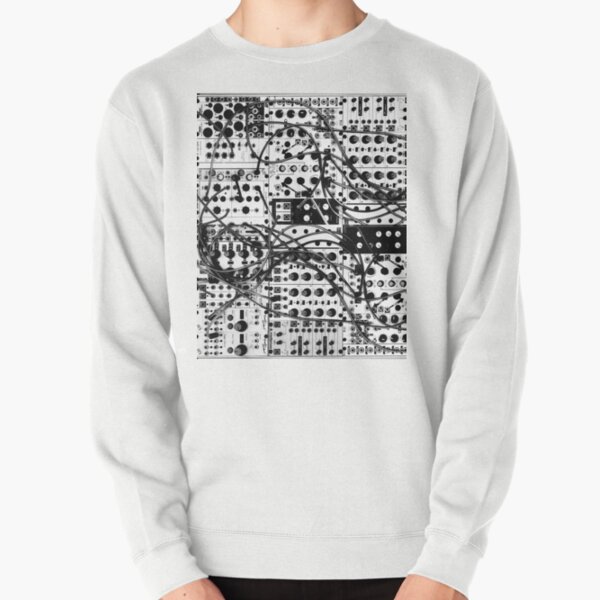 Item preview, analog synthesizer modular system - black and white illustration designed and sold by ohaniki.