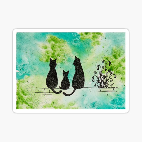Midnight Cat Family in Green Sticker