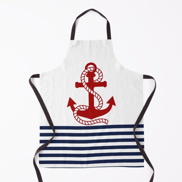 Item preview, Nautical navy blue and white stripes with a red anchor designed and sold by IoanaHraball.