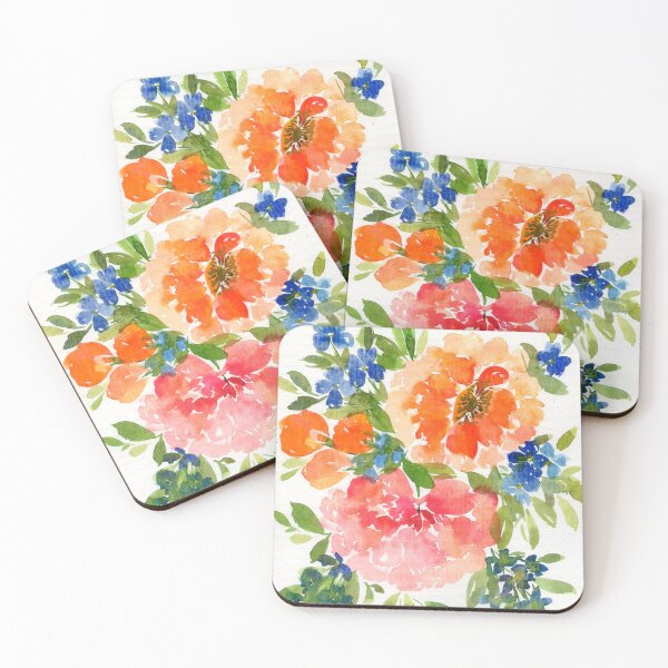 Item preview, peonies with blue flowers designed and sold by kosarandrea.