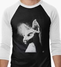 Sphynx Cat Feline Black & White Painting Art Baseball ¾ Sleeve T-Shirt