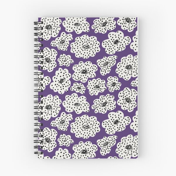 Item preview, Floral retro con lunares negros y crema sobre fondo morado designed and sold by misentangled.