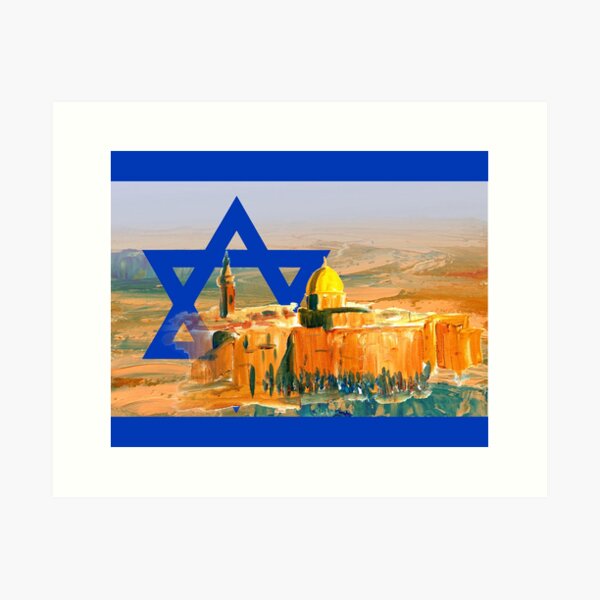 Jerusalem Israel Fahne, Wüste Negev, Israel Trail Kunstdruck