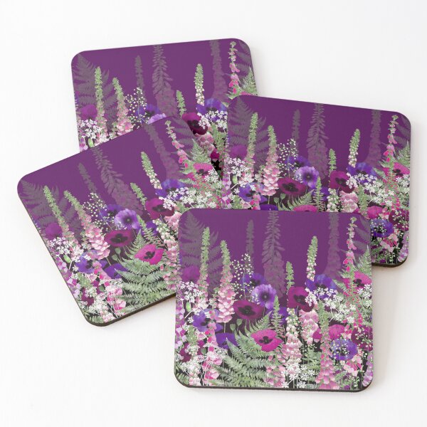 Item preview, Flower Garden - Purple Poppies, Pink Foxgloves, Ferns designed and sold by Fiona Calder Designs.