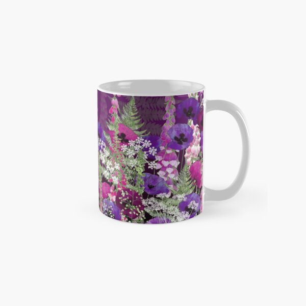 Flower Garden - Purple Poppies, Pink Foxgloves, Ferns Classic Mug