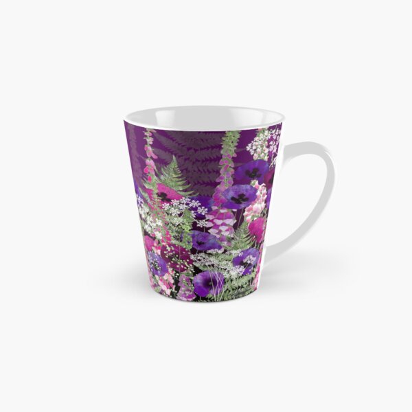 Flower Garden - Purple Poppies, Pink Foxgloves, Ferns Tall Mug