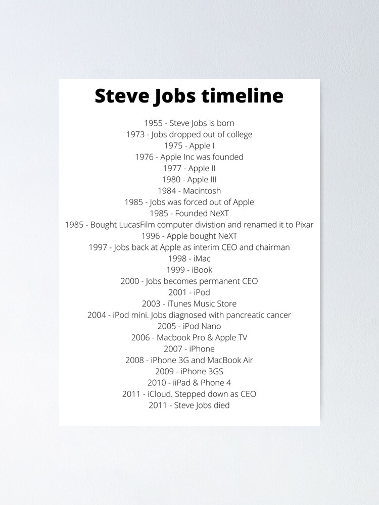 " Apple and Steve Jobs timeline" Poster for Sale by Aldrin Pasion Redbubble