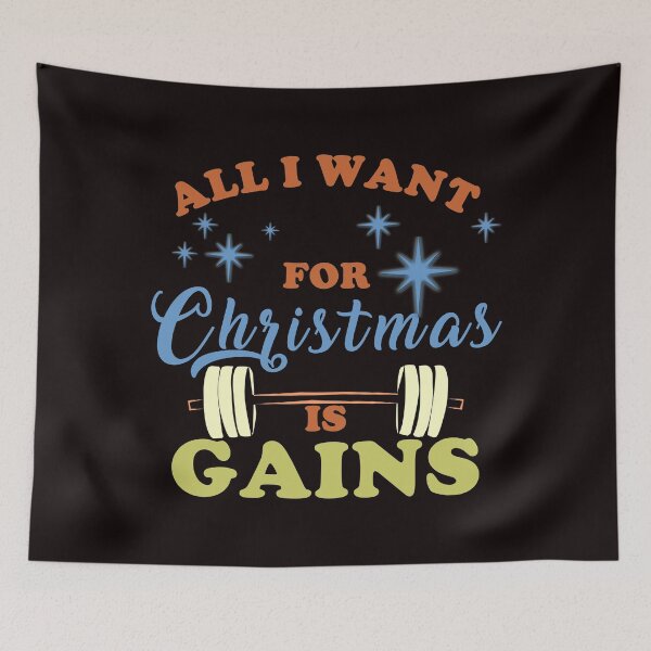 Item preview, All I Want For Christmas Is Gains - Funny Workout Weightlifting Equipment & Text Effects Gift designed and sold by leo121687.