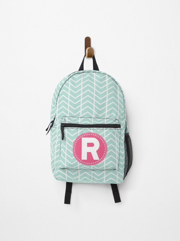Thumbnail 1 of 3, Backpack, Chevron Turquois R designed and sold by MonogramMonkey.