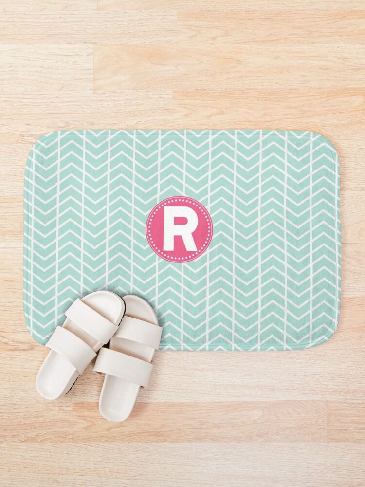 Thumbnail 1 of 6, Bath Mat, Chevron Turquois R designed and sold by MonogramMonkey.