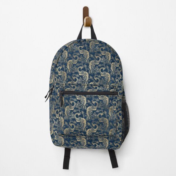 Item preview, An ornate gold peacock on dark blue design designed and sold by AnnieHochmann.
