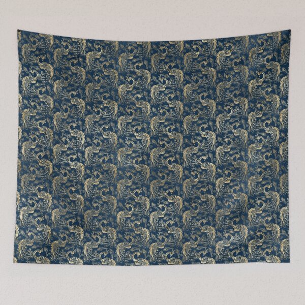 Item preview, An ornate gold peacock on dark blue design designed and sold by AnnieHochmann.