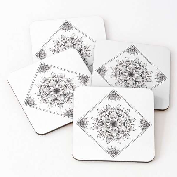 Item preview, Flower of Life square mandala in pen and ink dotwork. designed and sold by René Voortwist Pen and Ink art.