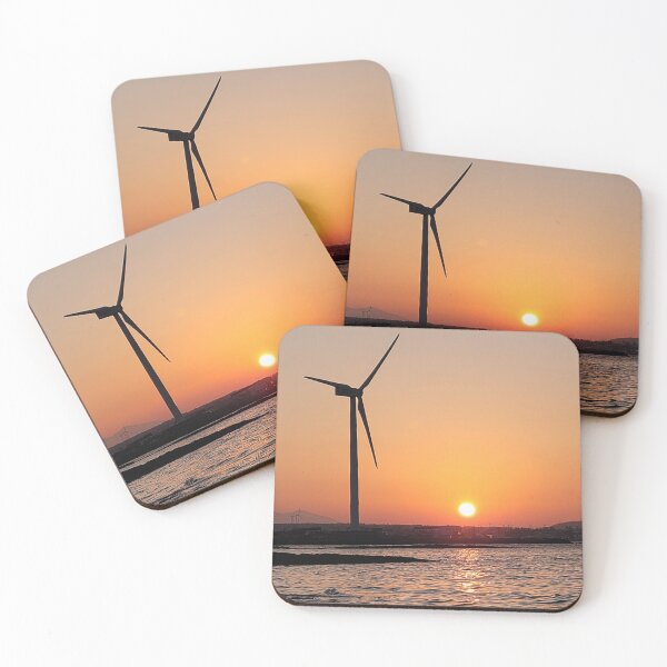Item preview, Sunset and windmill on the jeju  island sea in Korea designed and sold by human8891.