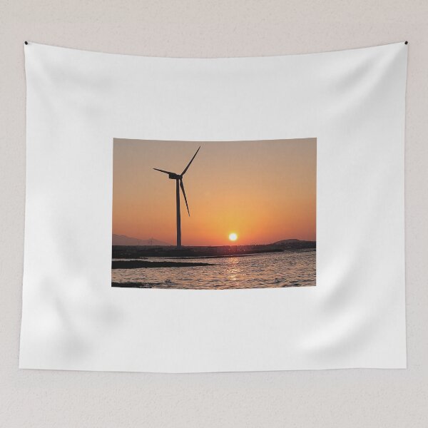 Item preview, Sunset and windmill on the jeju  island sea in Korea designed and sold by human8891.