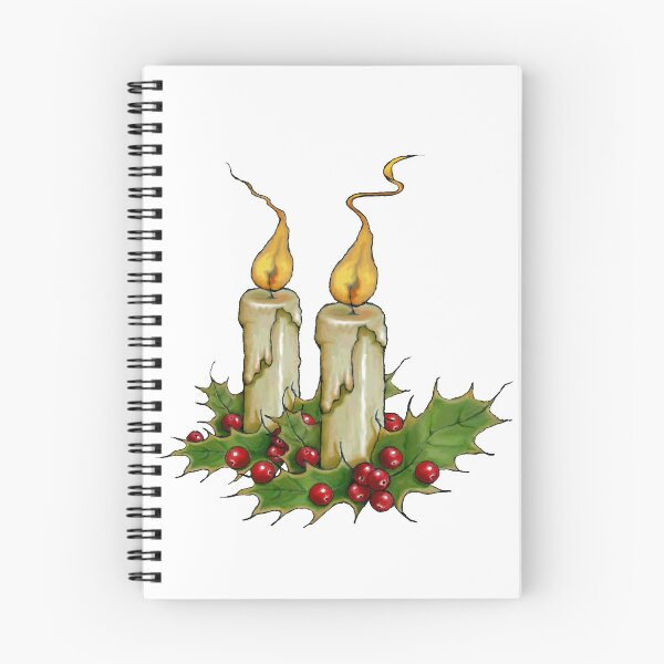Aperçu de l'œuvre Bougies de Noël traditionnelles avec de grandes flammes de houx et de baies créée et vendue par JoyfulWhimsy.
