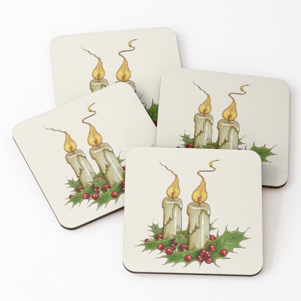 Item preview, Traditional Christmas Candles With Big Flames Holly and Berries designed and sold by JoyfulWhimsy.