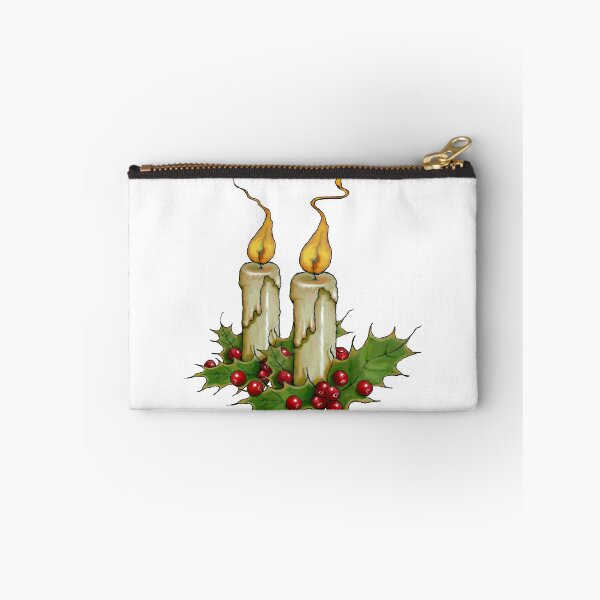 Item preview, Traditional Christmas Candles With Big Flames Holly and Berries designed and sold by JoyfulWhimsy.